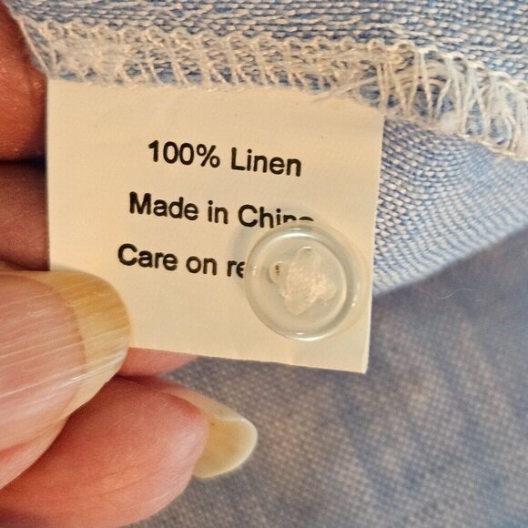 Hiho Blue Linen Sleeveless Tunic Top Small Scalloped V-Neck Coastal Resort - Picture 8 of 8